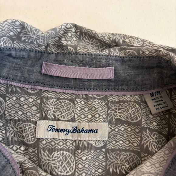 Tommy Bahama Shirt Men's Medium Gray Pineapple Button Up Short Sleeve Casual - Picture 6 of 8